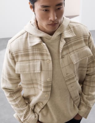 

Mens Autograph Doppelseitiges Overshirt mit Karomuster und Wollanteil - Ecru, Ecru