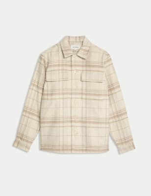 

Mens Autograph Checked Double Faced Overshirt With Wool - Ecru, Ecru