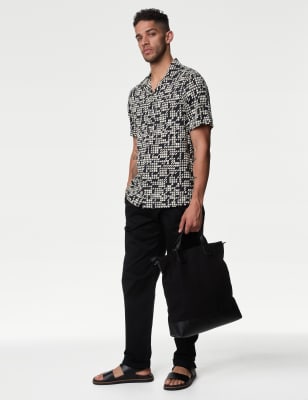 

Mens Autograph Hemd aus Twill mit Cuban Collar - Black Mix, Black Mix