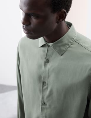 

Mens Autograph Garment Dyed Lyocell Shirt - Smokey Green, Smokey Green