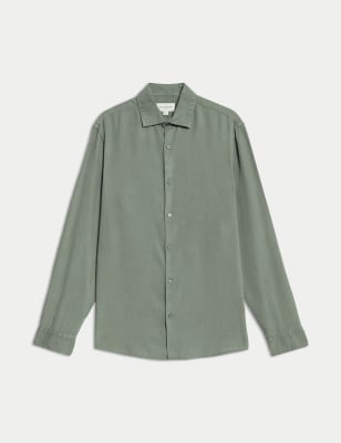 

Mens Autograph Garment Dyed Lyocell Shirt - Smokey Green, Smokey Green