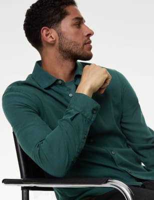 

Mens Autograph Garment Dyed Lyocell Shirt - Petrol Green, Petrol Green