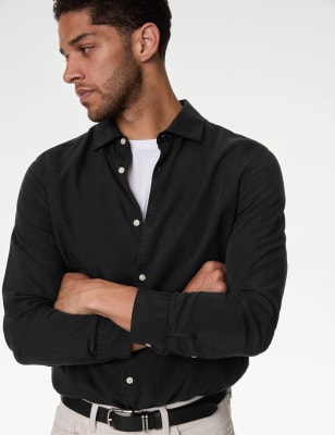 

Mens Autograph Garment Dyed Lyocell Shirt - Black, Black