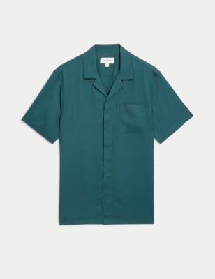 

Mens Autograph Cuban Collar Shirt - Petrol Green, Petrol Green