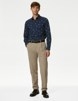 

Mens M&S Collection Hemd mit hohem Baumwollanteil und geometrischem Muster - Navy Mix, Navy Mix