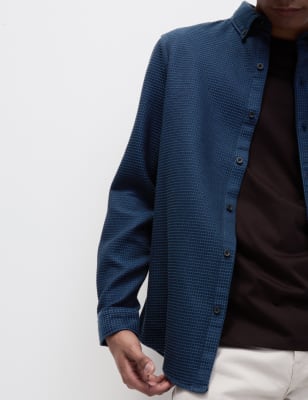 

Mens M&S Collection Strukturiertes Hemd aus reiner Baumwolle - Navy Mix, Navy Mix