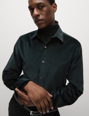 

Mens M&S Collection Cotton Rich Velour Shirt - Dark Green, Dark Green