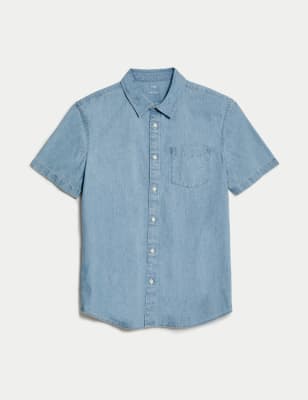 

Mens M&S Collection Denim Shirt - Light Blue, Light Blue