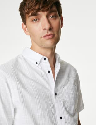 

Mens M&S Collection Pure Cotton Check Shirt - White, White