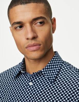 

Mens M&S Collection Easy Iron Geometric Print Shirt - Dark Navy Mix, Dark Navy Mix