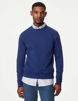 

Mens M&S Collection Pure Cotton Crew Neck Sweatshirt - Rich Blue, Rich Blue