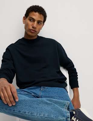 

Mens M&S Collection Oversized Cotton Rich Crew Neck Sweatshirt - Dark Navy, Dark Navy