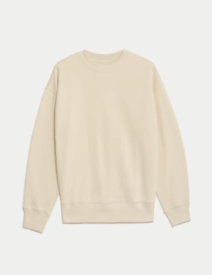 

Mens M&S Collection Oversized Cotton Rich Crew Neck Sweatshirt - Ecru, Ecru