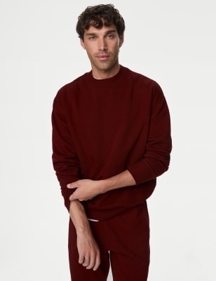 

Mens M&S Collection Sweatshirt in Übergröße mit hohem Baumwollanteil und Rundhalsausschnitt - Claret, Claret