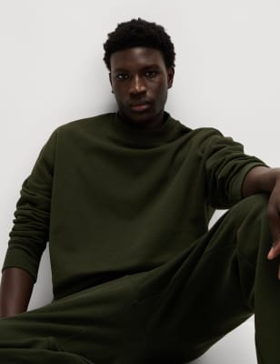 

Mens M&S Collection Oversized Cotton Rich Crew Neck Sweatshirt, Dark Khaki