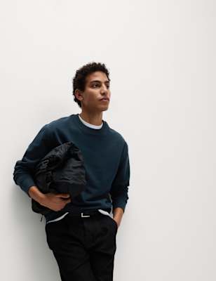 

Mens M&S Collection Cotton Rich Relaxed Fit Crew Neck Sweatshirt, Dark Navy