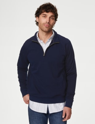 

Mens M&S Collection Pure Cotton Half Zip Sweatshirt - Dark Navy, Dark Navy