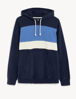 

Mens M&S Collection Pure Cotton Colour Block Hoodie - Dark Navy, Dark Navy