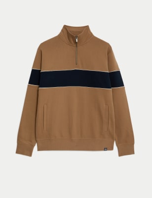 

Mens M&S Collection Pure Cotton Colour Block Half Zip Sweatshirt - Light Brown, Light Brown