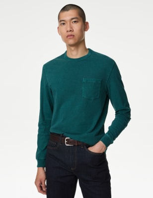 

Mens M&S Collection Pure Cotton Long Sleeve T-Shirt, Bottle Green