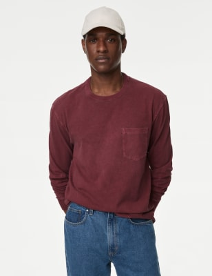 

M&S Collection Camiseta 100% algodón de manga largaMens - Claret, Claret