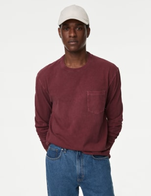 

Mens M&S Collection Pure Cotton Long Sleeve T-Shirt - Claret, Claret