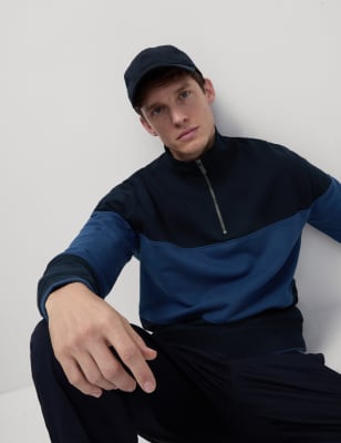 

Mens M&S Collection Sweatshirt aus reiner Baumwolle mit halbem Reißverschluss - Dark Navy Mix, Dark Navy Mix