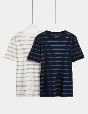 

Mens M&S Collection 2pk Pure Cotton Striped T-Shirts - Dark Navy Mix, Dark Navy Mix