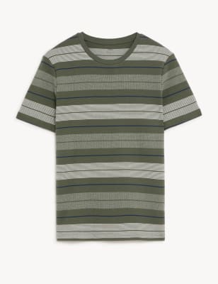 

Mens M&S Collection Pure Cotton Double Knit Striped T-Shirt - Green Mix, Green Mix