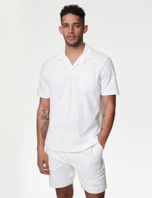 

Mens Autograph Pure Cotton Textured Polo Shirt - White, White