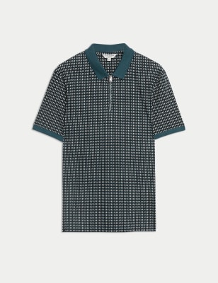 

Mens Autograph Cotton Rich Geometric Half Zip Polo Shirt - Petrol Mix, Petrol Mix