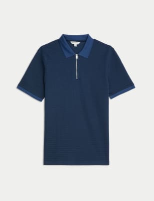 Mens Autograph Cotton Blend Textured Polo Shirt - Twilight, Twilight