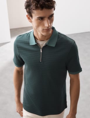 

Mens Autograph Cotton Blend Textured Polo Shirt - Petrol Green, Petrol Green