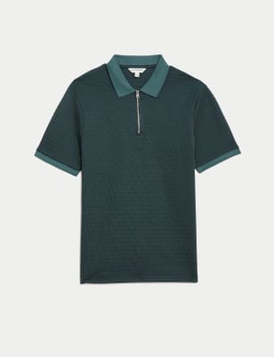 

Mens Autograph Cotton Blend Textured Polo Shirt - Petrol Green, Petrol Green