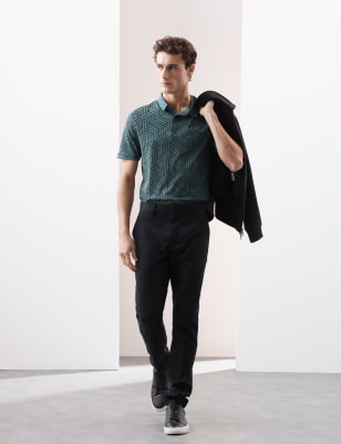 

Mens Autograph Pure Cotton Geometric Print Polo Shirt - Petrol Mix, Petrol Mix