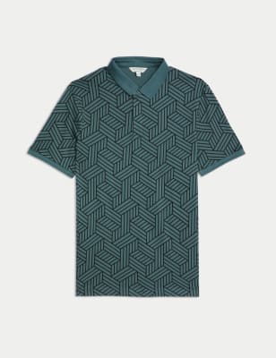 

Mens Autograph Pure Cotton Geometric Print Polo Shirt - Petrol Mix, Petrol Mix