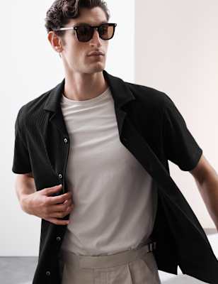 

Mens Autograph Cuban Collar Ottoman Revere Shirt, Black