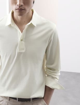 

Mens Autograph Pure Cotton Textured Long Sleeved Polo Shirt - Ivory, Ivory