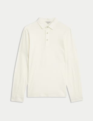 

Mens Autograph Pure Cotton Textured Long Sleeved Polo Shirt - Ivory, Ivory