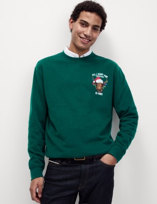 

Mens M&S Collection Pure Cotton All I Want For Christmas Sweatshirt - Holly, Holly