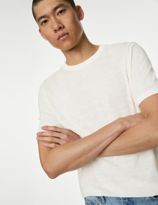

Mens M&S Collection Pure Linen T-Shirt - Ivory, Ivory
