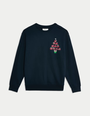 

Mens M&S Collection Pure Cotton Wales Christmas Sweatshirt - Dark Navy, Dark Navy