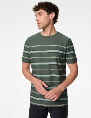 

Mens M&S Collection Pure Cotton Herringbone Striped T-shirt - Green Mix, Green Mix