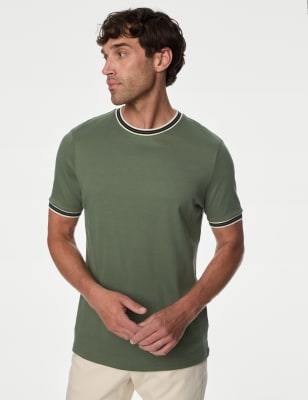 

Mens M&S Collection Pure Cotton Tipped T-Shirt - Moss Green, Moss Green