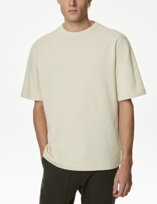 

Mens M&S Collection Oversized Pure Cotton Heavy Weight T shirt - Ecru, Ecru