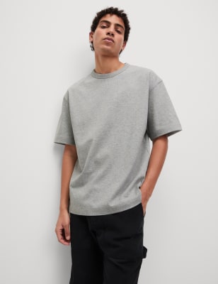 

Mens M&S Collection Oversized Pure Cotton Heavy Weight T shirt, Mid Grey Marl