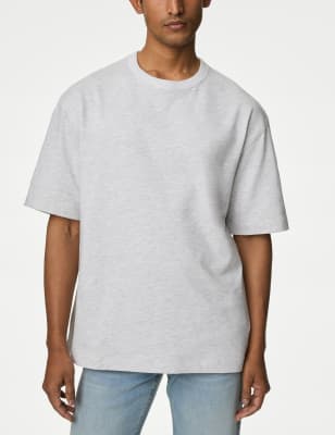 

Mens M&S Collection Oversized Pure Cotton Heavy Weight T shirt - Grey Marl, Grey Marl