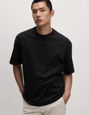 

Mens M&S Collection Oversized Pure Cotton Heavy Weight T shirt - Black, Black