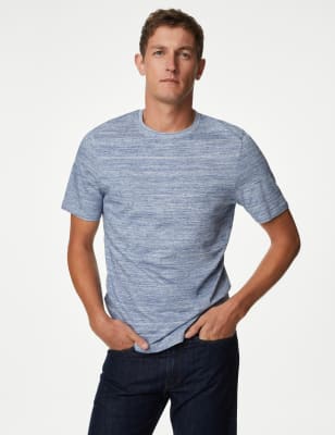 

Mens M&S Collection Pure Cotton Crew Neck T-Shirt - Blue Mix, Blue Mix