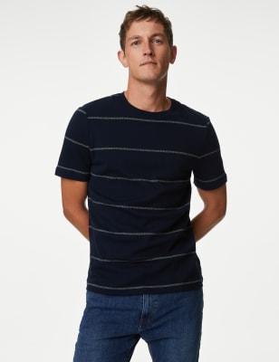 

Mens M&S Collection Pure Cotton Double Knit Striped T-Shirt - Navy Mix, Navy Mix